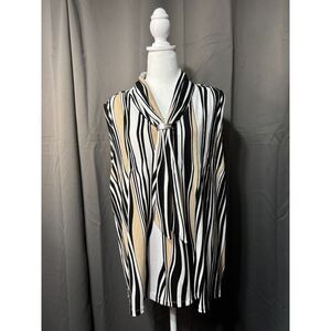 Adrienne Vittadini 2X Zebra Stripe Sleeveless Blouse Tie Neck Career Chic